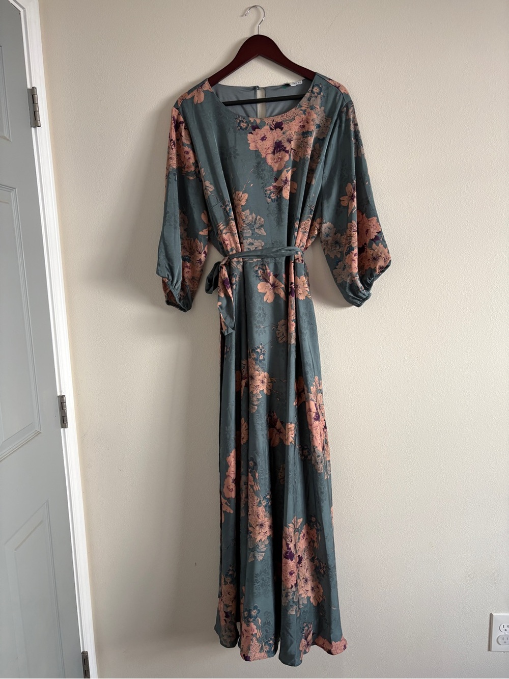 Baltic Born Paula Satin Floral Maxi Dress in Sage Pink Floral Blue Pink Multi 1X - Picture 2 of 9